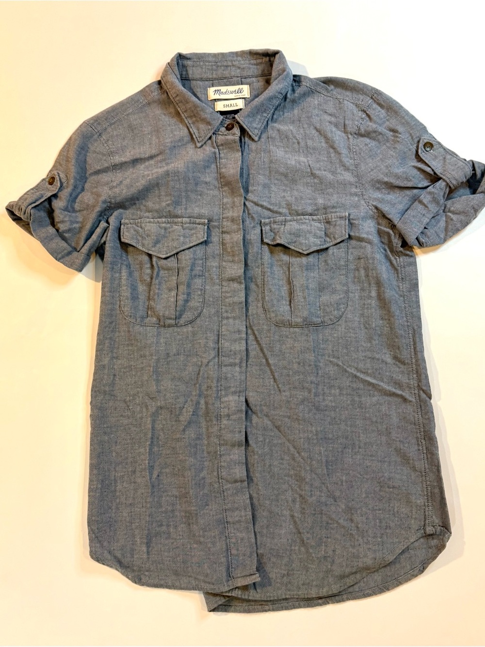 Madewell Women’s Short-Sleeve Button-Up Shirt Gray/Blueish Size Small